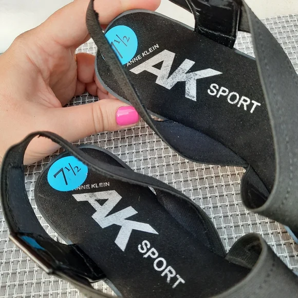 Anne Klein Sport Ankle Strap Comfort Sandals Small Wedge Black 7.5 NEW - Picture 12 of 12